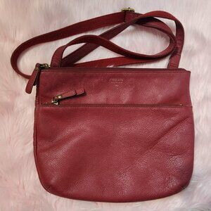 FOSSIL Tinsley Cabernet Pebbled Red Leather Crossbody Handbag